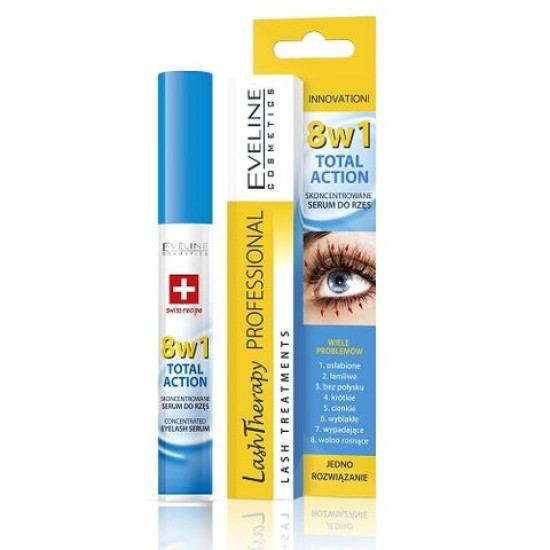 Eveline Cosmetics Total Action - Интензивен серум за мигли 8в1 с хиалуронова киселина