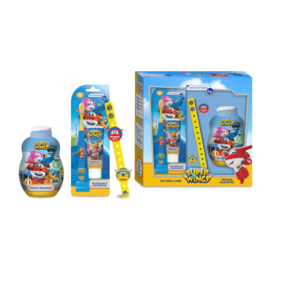 Комплект naturaverde kids super wings шампоан за коса и тяло + четка и паста за зъби + гривна