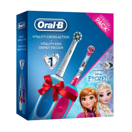 Комплект oral-b - cross action електрическа четка за зъби и frozen stages power електрическа четка за зъби за деца
