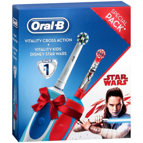 Комплект oral-b - cross action електрическа четка за зъби и disney star wars електрическа четка за зъби за деца