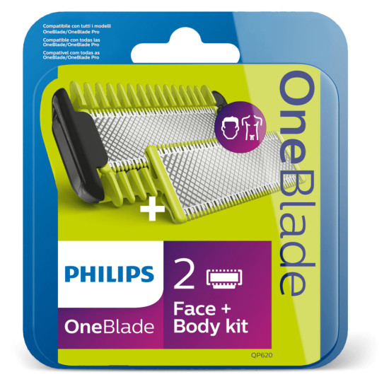 Philips OneBlade Face & Body QP620/50 - Комплект от 2 броя резервни ножчета за лице и тяло + 2 броя приставки за тяло