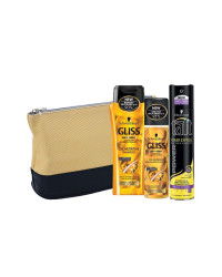 Комплект Gliss Oil Nutritive - Подхранващ шампоан + балсам + Taft лак за коса + подарък чанта