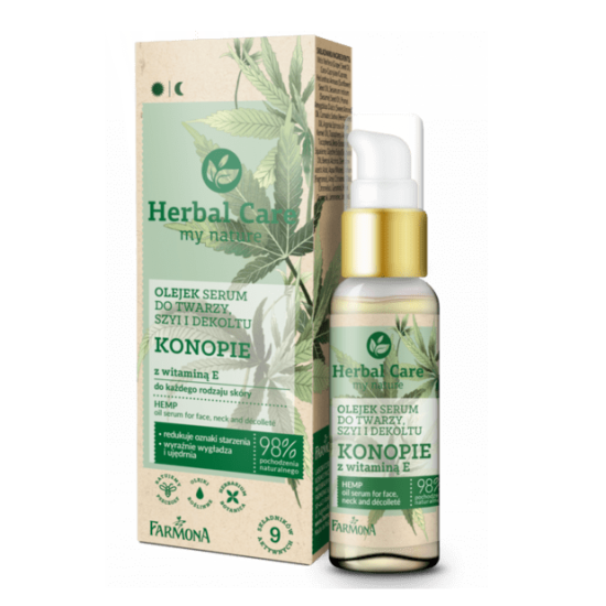 Herbal Care Hemp Oil - Серум-олио за лице, шия и деколте с канабис и витамин Е