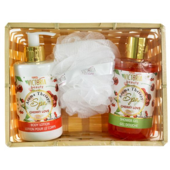 Spa Aroma Therapy Cherry Love - Подаръчен комплект Лосион 250мл+ Душ гел 250мл + Гъбаза баня