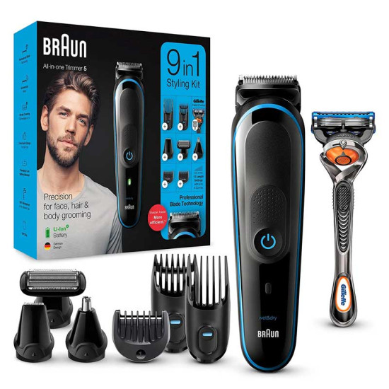 Braun MGK5280 9-in-1 Styling Kit - Прецизен тример за лице, коса и тяло + Самобръсначка Gillette Fusion5 ProGlide