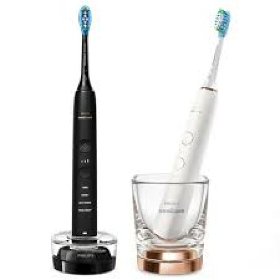 Philips Sonicare DiamondClean 9000 HX9914/57 - Комплект електрически четки за зъби, Функция BrushSync, 4 режима, 3 нива на интензитет, сензор за налягане, 2 накрайника, 1 зареждаща чаша, 2 основи на зарядното устройство