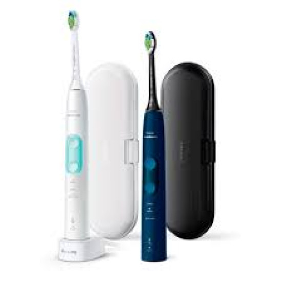 Philips Sonicare ProtectiveClean HX6851/34 - Комплект 2 електрически четки за зъби, 62000 движения/минута, 3 режима на почистване, Сензор за натискане, Функция BrushSync, 2 калъфа за носене, 2 глави за четки