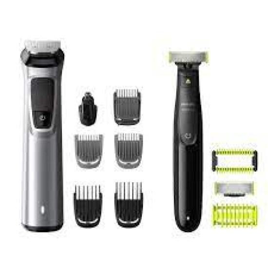 Philips Multigroom MG9710/90 - Комплект OneBlade & Машинка за подстригване за брада и коса, Самозаточващи се метални остриета, 6 гребена, Устойчив на душ