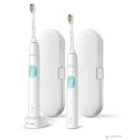 Philips Sonicare ProtectiveClean 4300 HX6807/35 - Комплект 2 електрически четки за зъби, 62000 движения/мин, Вграден сензор за натискане, 1 режим на почистване, Технология BrushSync