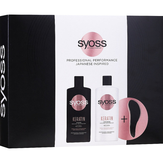 Syoss Keratin - Козметичен комплект шампоан и балсам за грижа за косата + четка за разплитане
