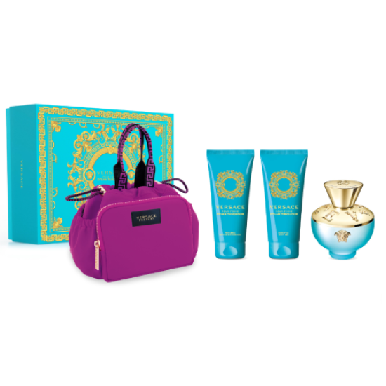 Versace Dylan Turquoise 100ml EDT + 100ml Shower Gel + 100 ml Body Lotion + Make up Case