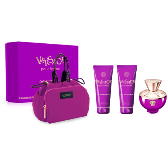 Versace Dylan Purple 100ml EDP + 100ml Body Lotion + 100ml Shower Gel + Make up case